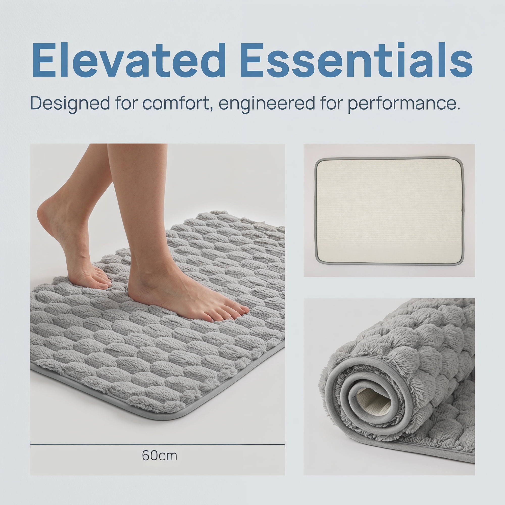 Unique Bargains Luxury Ultra Soft Absorbent Microfiber Bath Mat Non Slip Grey 32" x 20"