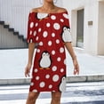 thumbnail image 2 of Penguin Polka Dots Women's Off The Shoulder Ruffles Summer Wedding Guest Loose Casual Party Beach Dress, 2 of 9