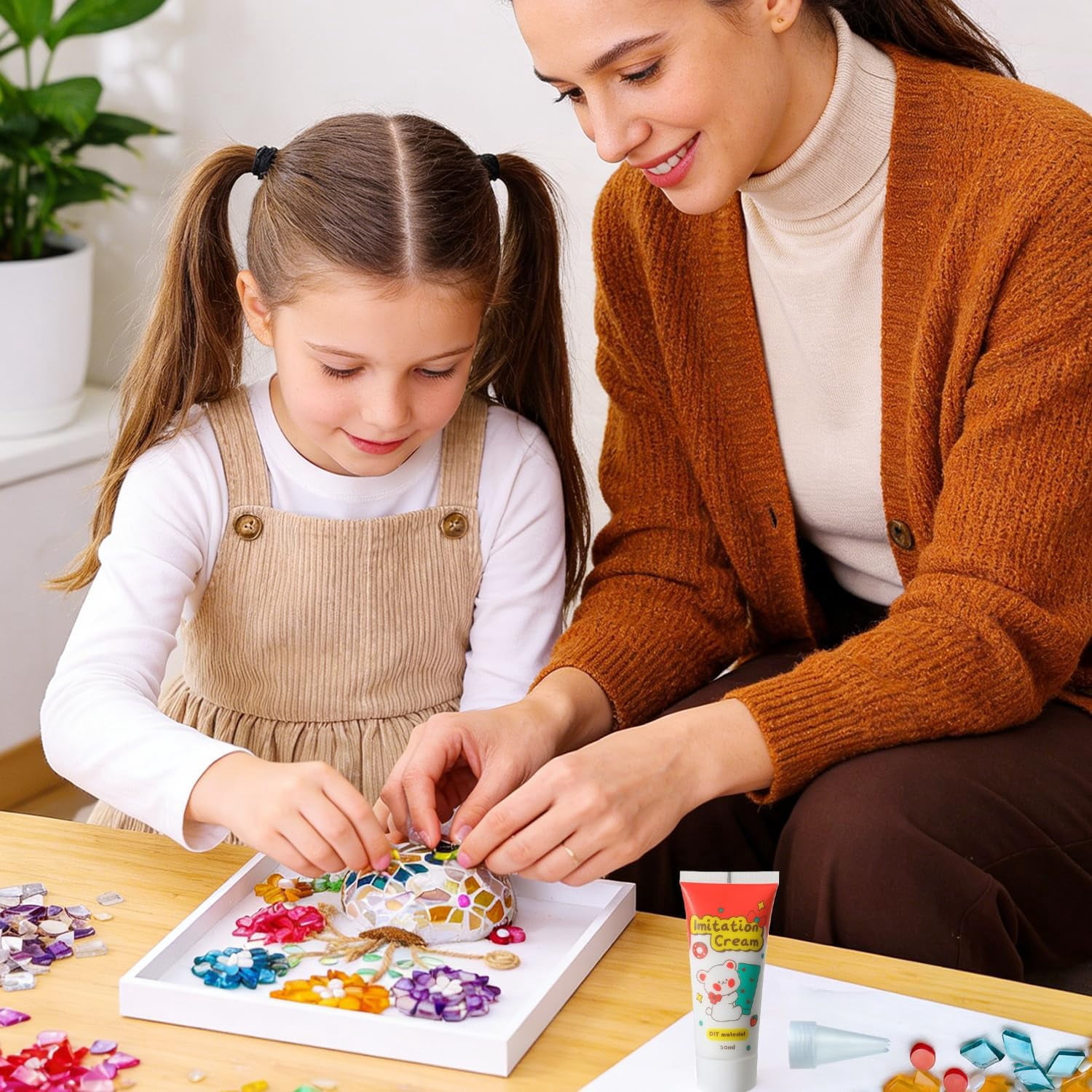 2 Sets DIY Mosaic Vase Painting Kit with Cream Glue – Handmade Artwork for Adults, Complete Arts and Craft Kits for Home Decoration & Gift Making (2, Blue&Yellow)