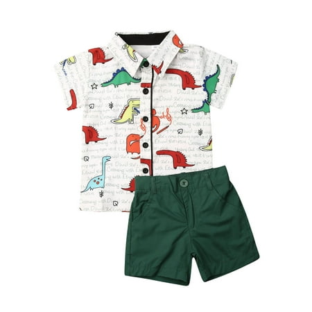 

Huakaishijie Toddler Baby Boys Dinosaur Print Short Sleeve Tops Pants Shorts Outfits 1-6Years