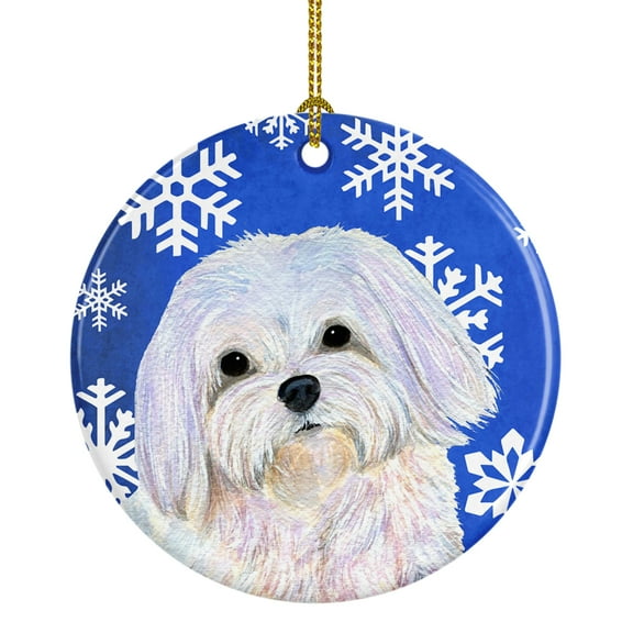 Maltese Winter Snowflakes Holiday Christmas Ceramic Ornament SS4620