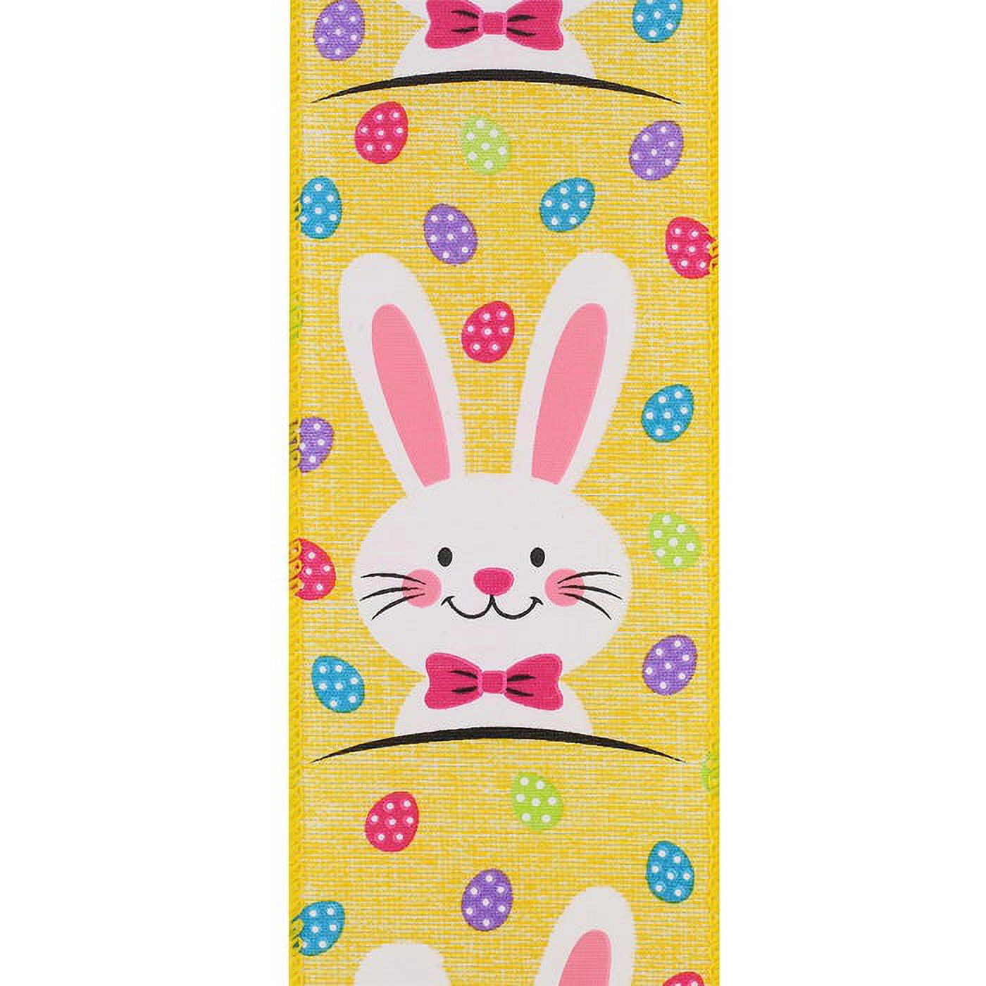 JAM Paper Easter Ribbon, Bunny & Eggs, Yellow, 2 1/2in x 10yd, 1 Pack