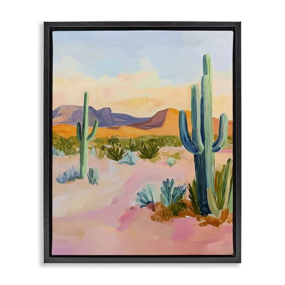 Stupell Industries Cactus Desert with Soft Sunset Black Framed Floater Canvas Wall Art, design by The Prints Vibe