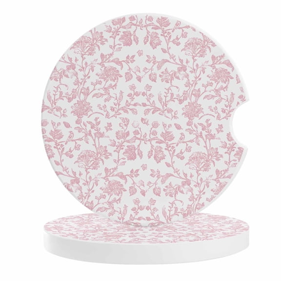 2 Pack Car Coasters Pink Pastoral Flower Ceramic Car Cup Holder Coaster Farmhouse Floral Absorbent Drink Coasters Protects Interior from Spills, Car Interior Accessories
