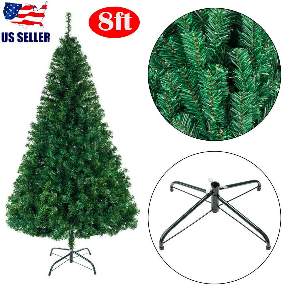 New Arrival 8 Ft Pre Lit Snow Artificial Christmas Tree With 1138 Branch Tips Hinged Flocked Treesand Metal Stand Holiday Decoration Xmas Tree Walmart Com
