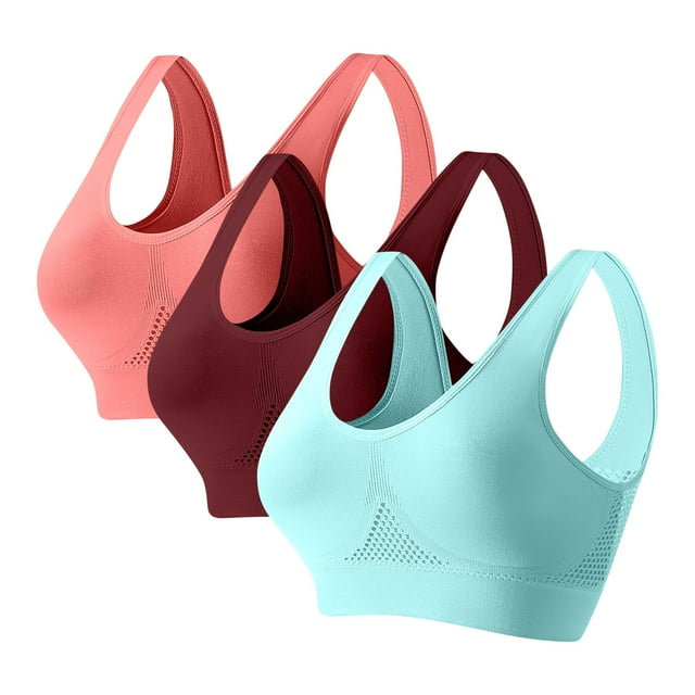 HongQid Womens Sports Bra 3pcs Wireless Bras Comfortable Push Up Bra No Underwire Bra Full Support Lift Everyday Seamless Tshirt Bras