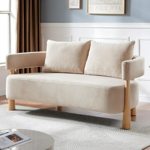 Loveseat Sofa with High-Resilience Cushions, Ergonomic Design with Arched Arms, Sturdy Hardwood Legs, Soft Velvet Upholstery, Includes Floor Protection Pads, Easy Assembly, Pebble