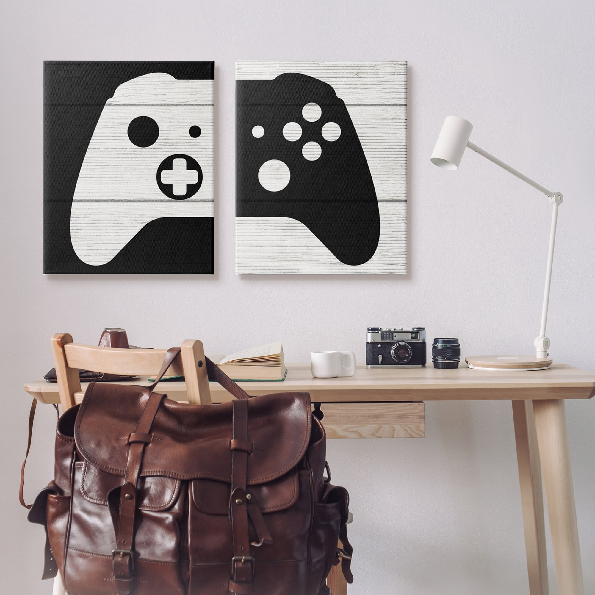 Stupell Industries Gaming Controller Monochromatic Grain Pattern Illustration Graphic Art Gallery-Wrapped Canvas Print Wall Art Set of 2, 24x30, by Daphne Polselli