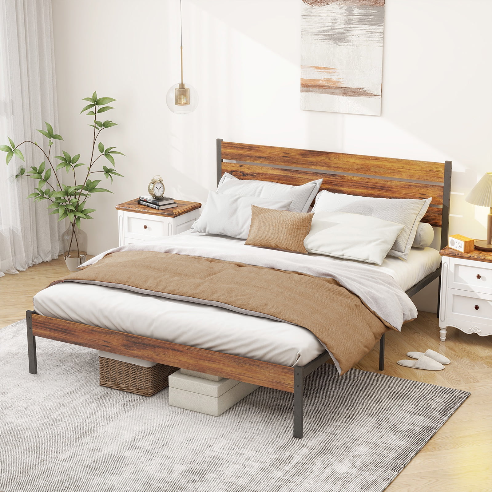 12.8 inch High Steel Bed Frame with Underbed Storage - No Box Spring Needed, Tool-Free Assembly, Queen