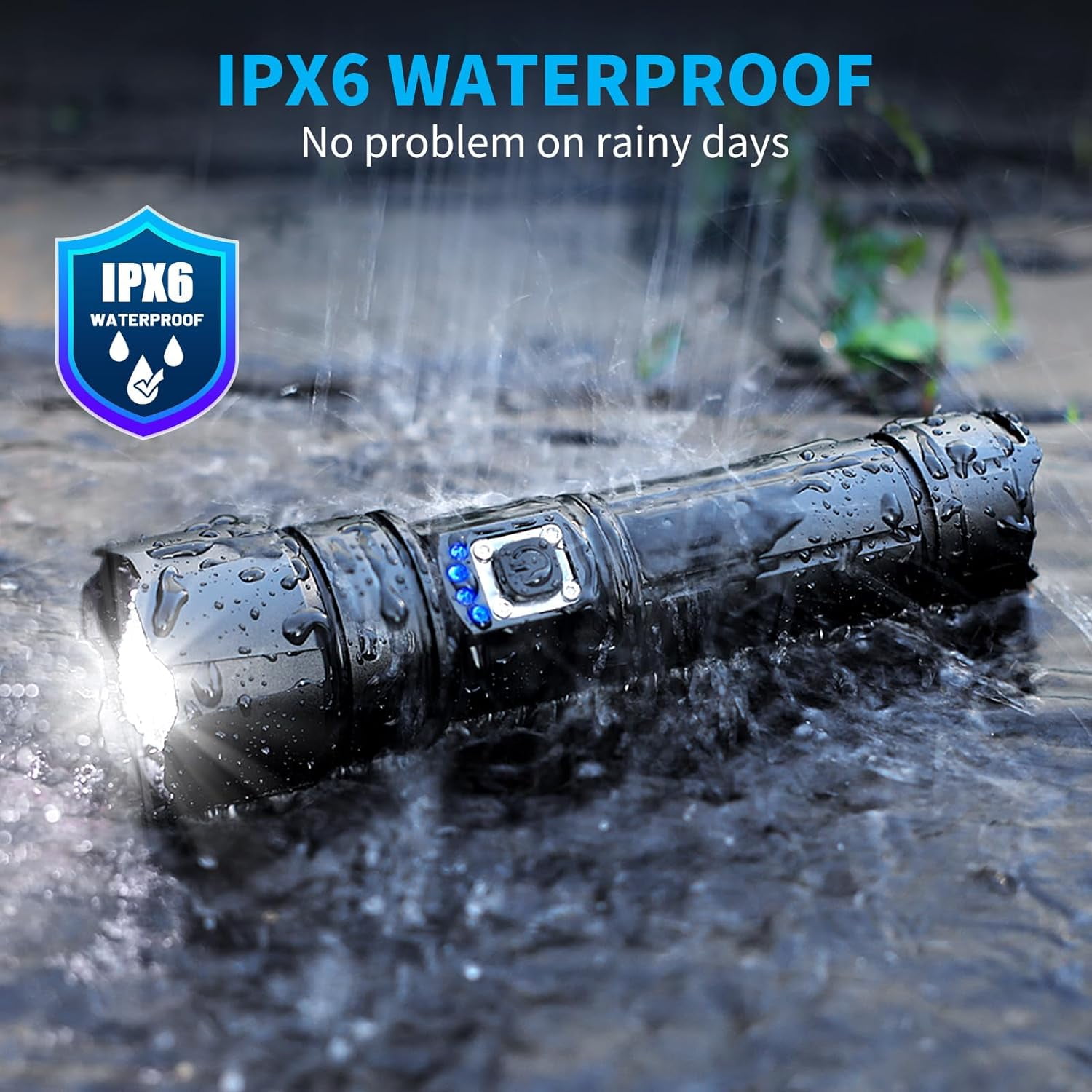 brightest f rechargeable waterproofighting flashlight Spotlight Super Bright Led Tactical 9600mah 6000 Lumens Spot Light Waterproof Handheld Searchlight Power Bank Function Torchlight 6 Lights Modes with Foldable Tripod (Black) stobe and SOS Fenix WF26R Rechargeable Flashlight with