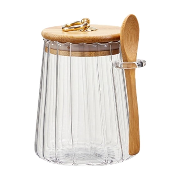 hulanddfd Glass Container with Wooden Lid and Spoon, Glass Coffee Nut Canister Family Practical Storage Jar for Kitchen and Daily Use