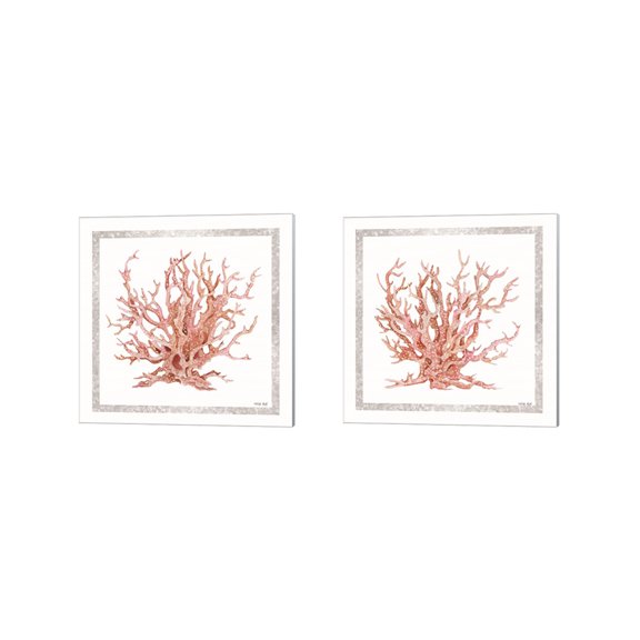 Great Art Now Pink Coastal Coral by Cindy Jacobs 2 Piece Canvas Art Set Each 14W x 14H