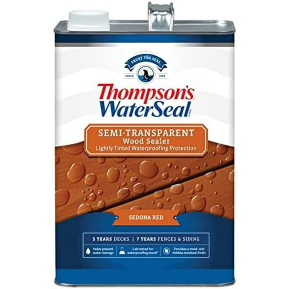 Thompson’s WaterSeal Semi-Transparent Waterproofing Wood Stain and Sealer, Sedona Red, 1 Gallon