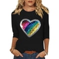 thumbnail image 1 of Mujeres Tres Cuartos de Manga Tops Suelto Ajuste Impreso Cuello Redondo Casual Blusa Camiseta Verano, 1 of 5