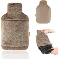 samply Hot Water Bottle with Soft Thick Faux Fur Cover and Hand Pocket，2L Hot Water Bag for Hot Compress, Pain Relief, Body Warmer, Umber