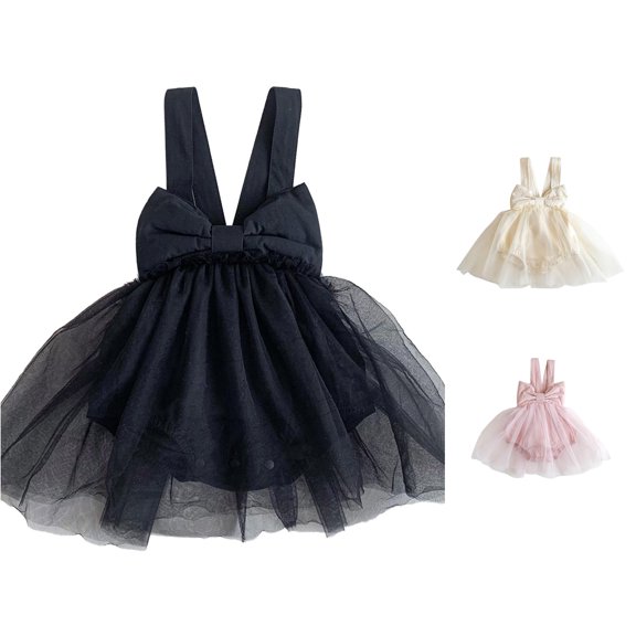 Baby Girls Cotton Spring Summer Bow Tie Solid Sleeveless Tulle Romper Bodysuit Dress Clothes