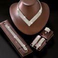 thumbnail image 4 of AEXTO Luxury V-Neck Rhinestone Jewelry Set for Women – 3-Piece Statement Necklace, Tassel Earrings, Crystal Stretch Bracelet & Eternity Ring – Sparkling Bridal Wedding Prom Party Accessories, 4 of 5