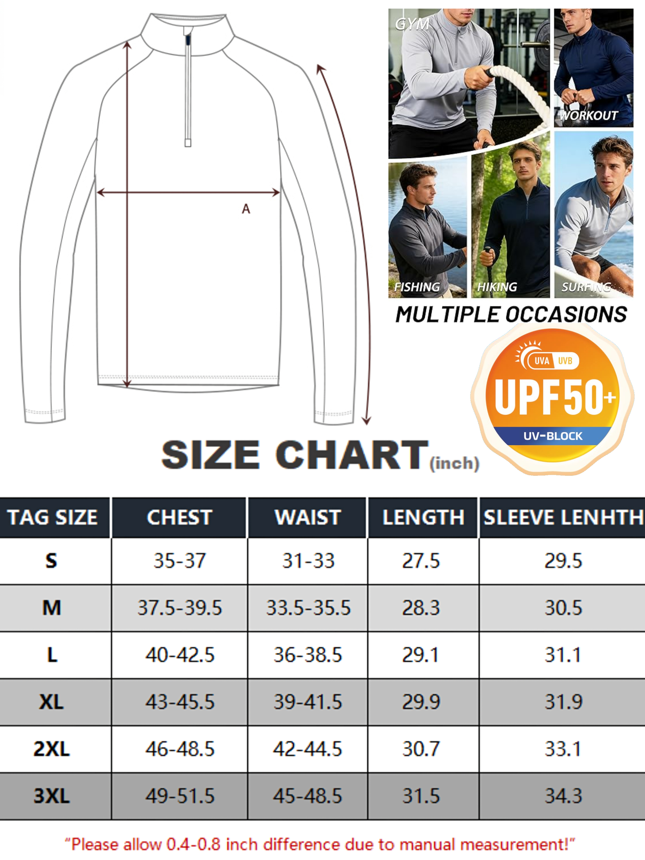 Sudadera con cremallera de cuarto para hombre, manga larga, secado rápido, para correr, golf, gimnasio y uso casual 6