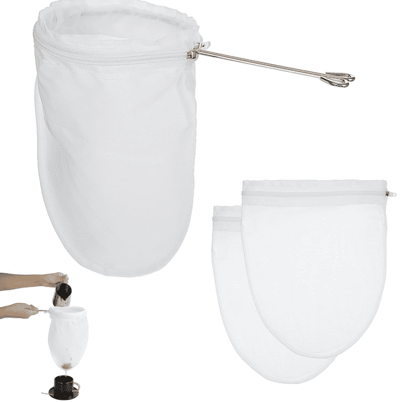 Manss Ultra Fine Mesh Strainer Bags, Reusable Mesh Filter Bags with Stainless Steel Handle Frame for Coffee Soy Milk Juices Yogurt and Tea,White,5x9.8inch