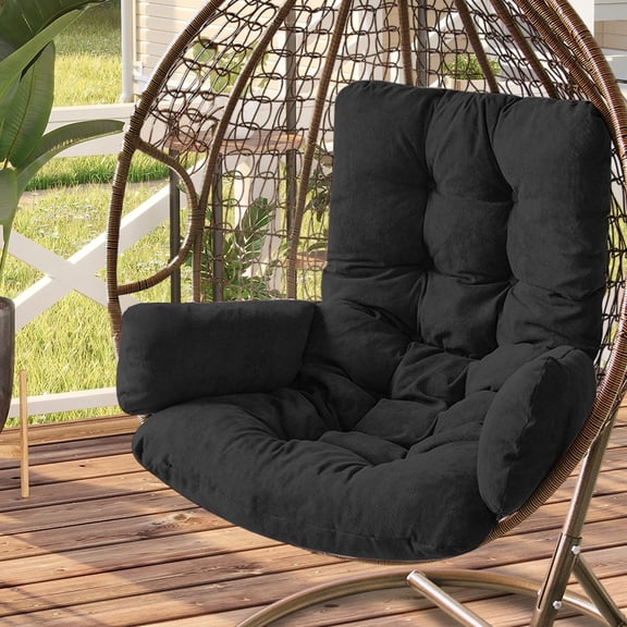 Djiypn Egg Chair Cushion Replacement 47x23.4 inch Thicken Hanging Egg Swing Chair Cushion Indoor Outdoor Wicker Rattan Hammock Basket Cushion(Black)