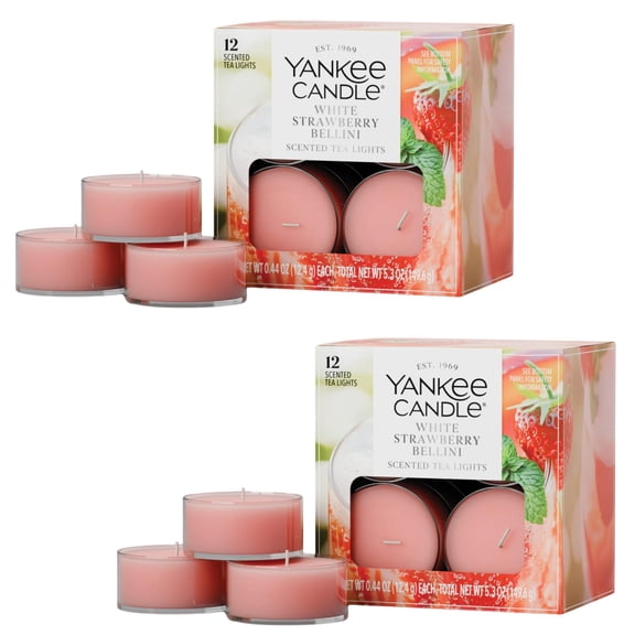 Yankee Candle Scented Tea Light Candles, White Strawberry, 0.44 OZ, 12 Count, Pack of 2 (24 Candles Total)