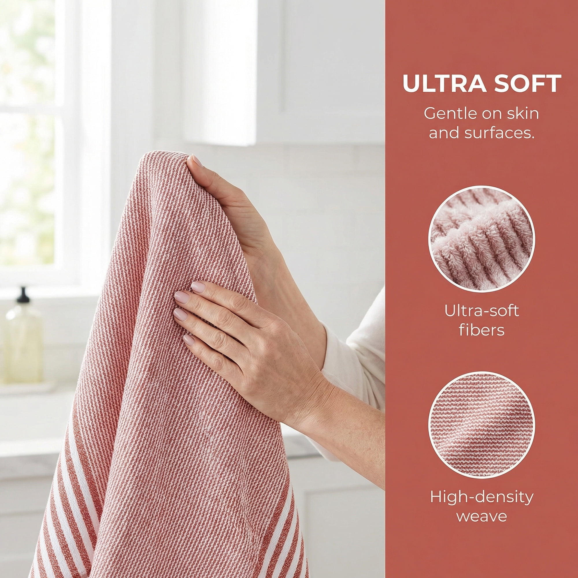 Unique Bargains 100% Cotton Striped Kitchen Towels Khaki 4 Pack Orange/Green 26" x 18"