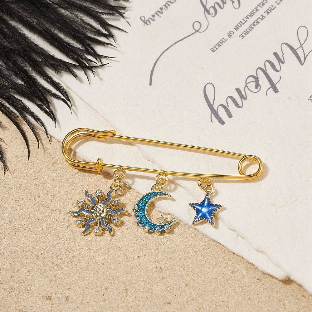 Star Moon Sun Enamel Charm Brooch Pin Iron Safety Pin for Clothes Backpack Golden Colorful 45x76.5x5mm
