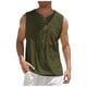 thumbnail image 1 of camisas de lino de algodón sueltas casuales para hombres camisa de color blusa chaleco sin mangas camisas de playa tops verde militar / s, 1 of 5