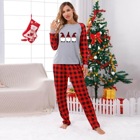 

DAETIROS Quick Drying Parent-child Warm Christmas Set Printed Home Wear Pajamas Two-piece Mom Set Red
