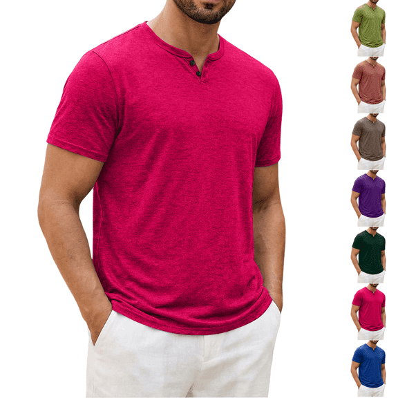 T Shirts Mens Soft Cotton Blend V Neck Tee S - 3XL Athletic Fit Plain Casual T-Shirt for Men Hot Pink S