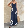 thumbnail image 4 of Women's V-Neck Sleeveless Backless Maxi Solid Suspender Robe Dress for Party Summer Navy Blue Flower M, 4 of 8