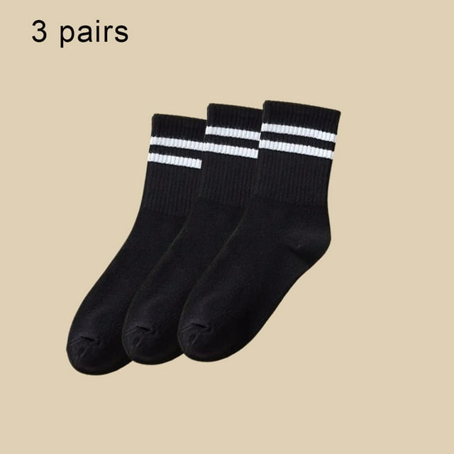 3 Pairs Women's Mid Tube Socks Fashion Breathable Sports Socks Classic Parallel Bar Pattern Sweat Wicking Non Pilling Girl Socks SY121-11 Single code