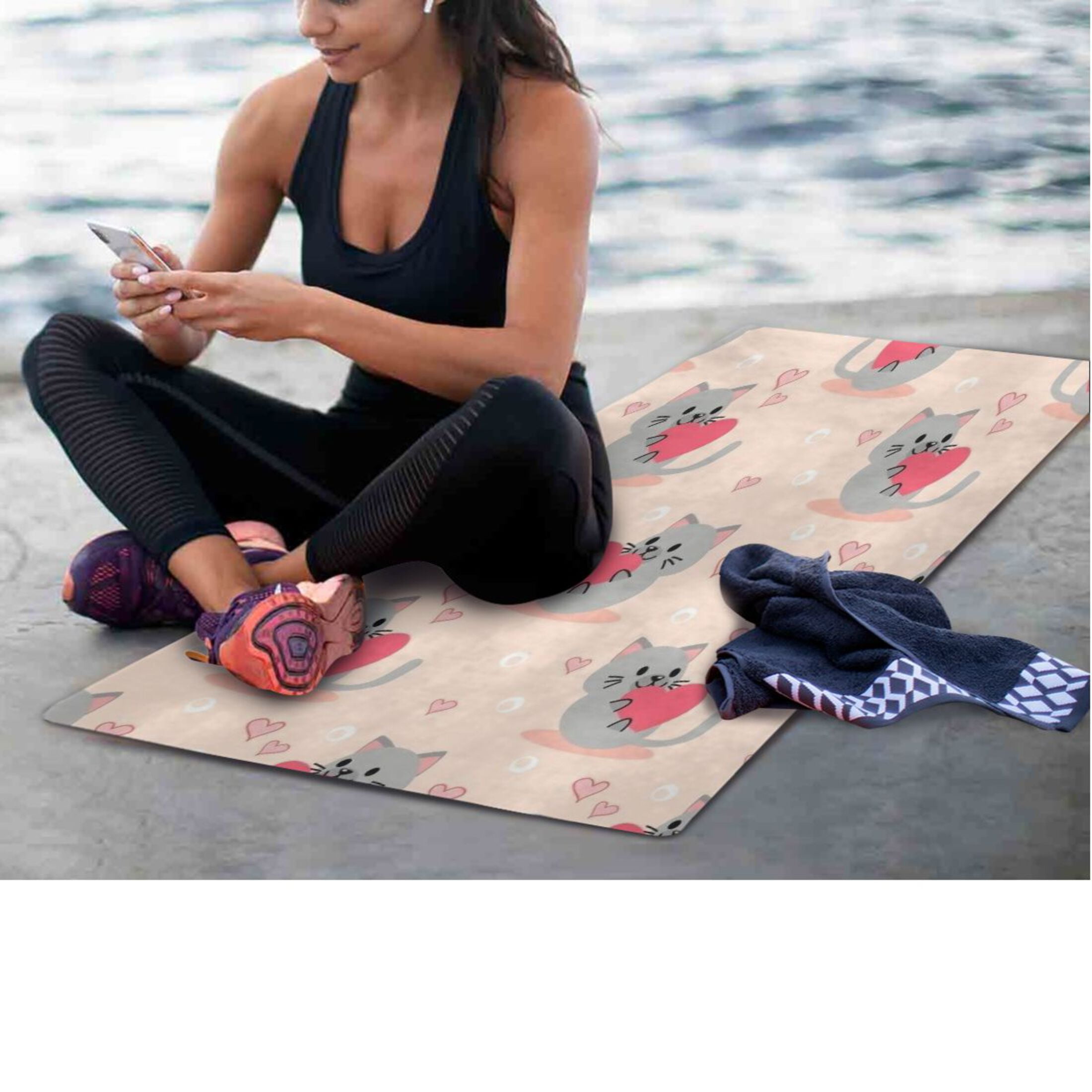 BZSMCE Yoga Mat Women Fitness Mat Cute Cat Heart Pattern