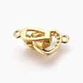 thumbnail image 2 of 5Set Brass Micro Pave Cubic Zirconia Fold Over Clasps Heart Clear Real 18K Gold Plated 18mm Hole: 1.2mm, 2 of 3