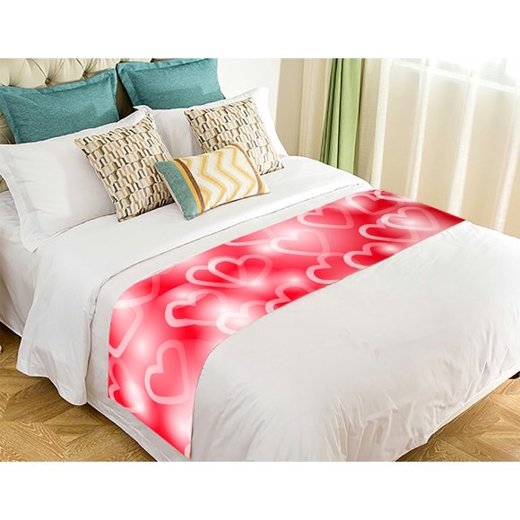 EREHome Red shiny hearts valentine's day Bed Runner Bed Scarf Bed Decor 20x95 inch