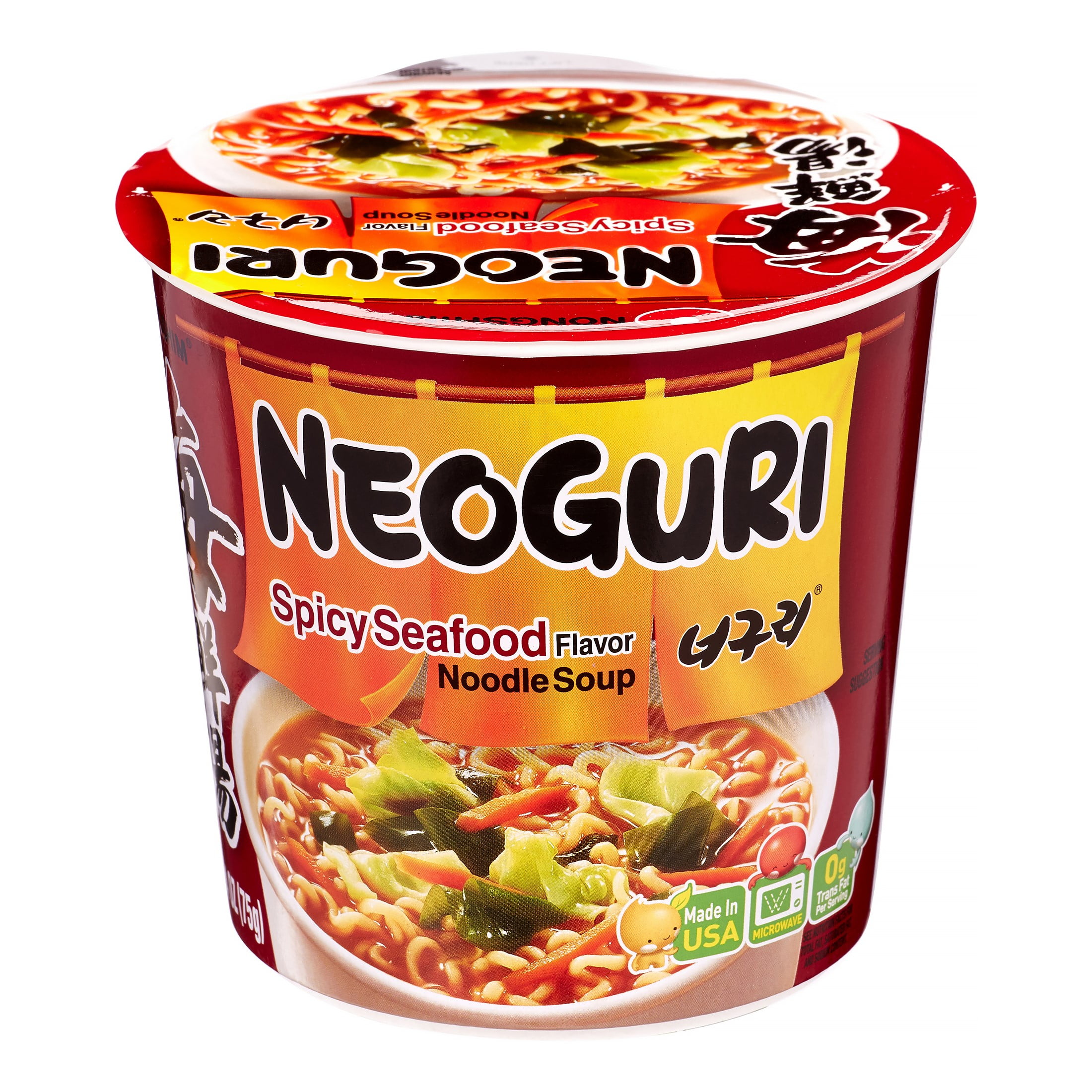(6 pack) Nongshim Neoguri Spicy Seafood Cup Noodle Soup, 1 Count x 2.64oz, Shelf-Stable