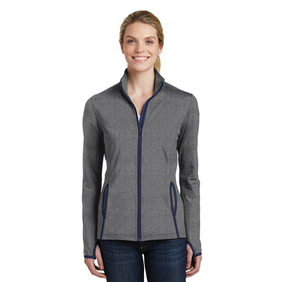 Sport-Tek ® Ladies Sport-Wick ® Stretch Contrast Full-Zip Jacket. Lst853 Xl Charcoal Grey Heather/ True Nav
