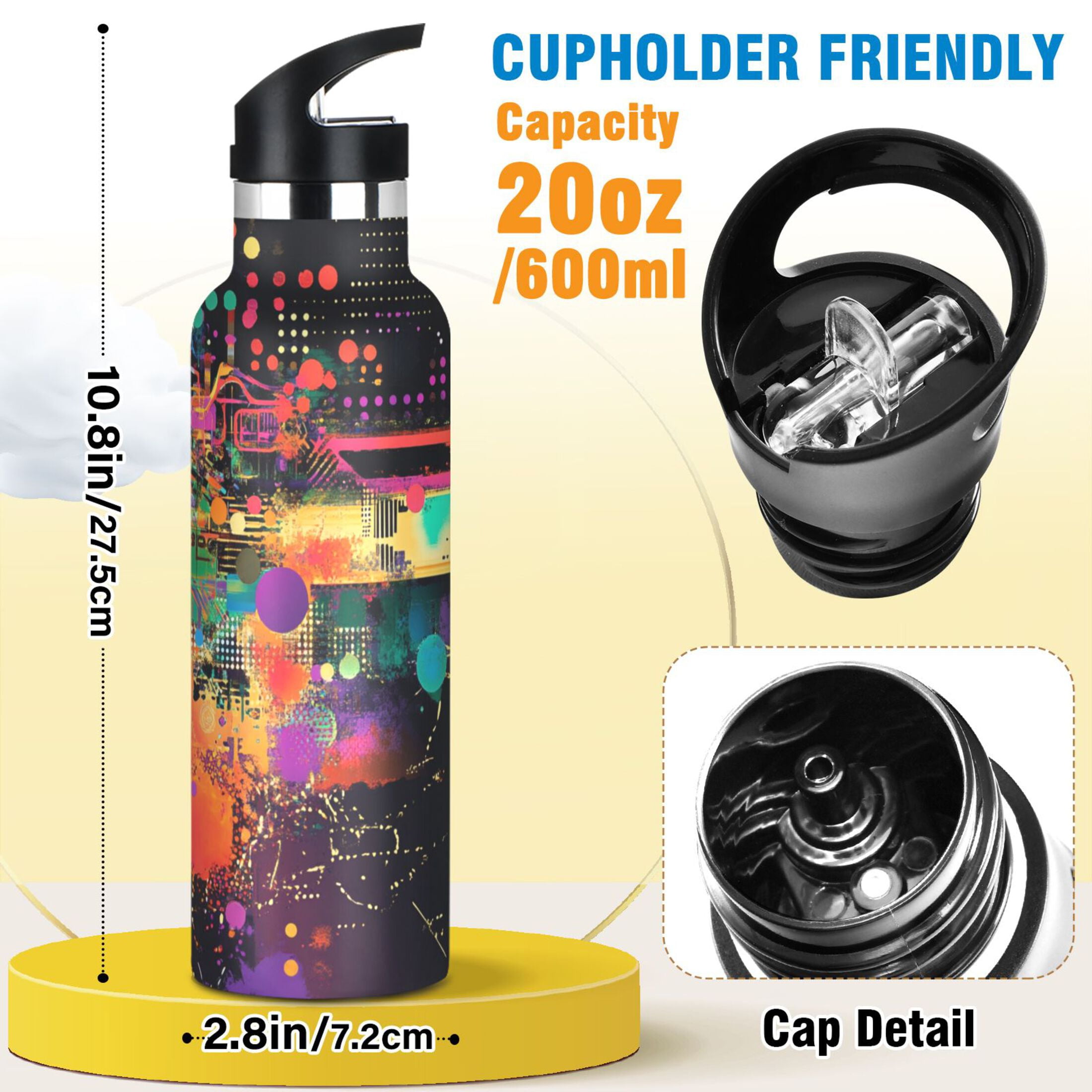 Kids Insulated Stainless Steel Sports Water Bottle 600ml (20oz) Data Streams Pattern