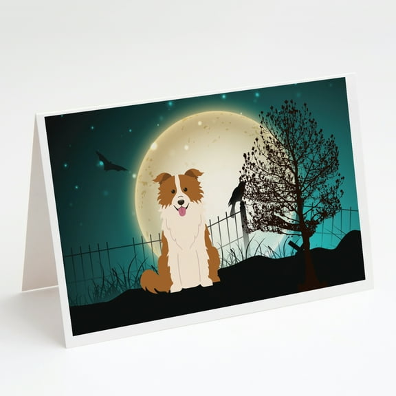 Halloween Scary Border Collie Red White Greeting Cards and Envelopes Pack of 8