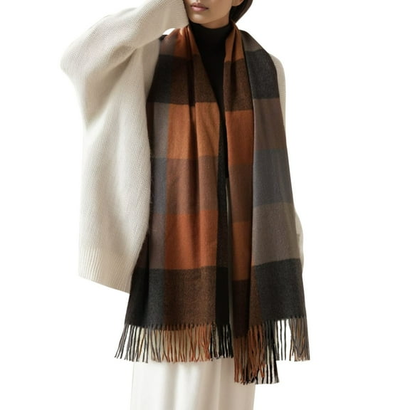 UJNDER Womens Long Plaid Blanket Winter and Fall Warm Scarf Big Tartan Scarves Wrap Shawl for Cozy Comfort Brown