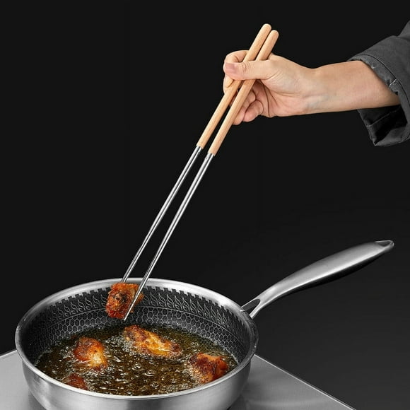 Matoen Stainless Steel Chopsticks Chopsticks Long Chopsticks Household Hot Pot Chopsticks Non-slip Solid Wood Chopsticks Extended Chopsticks Fritters
