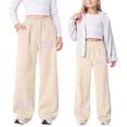 thumbnail image 2 of DHFJKG Girls Sweatpants Wide Leg Drawstring Waist Track Pants Bow Printed Athletic Jogger Pants Kids Teens Athleisure Lightweight Trendy Trousers, 2 of 9