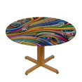 thumbnail image 3 of PIKWEEK  Multicolor Round Fitted Tablecloth with Elastic Edged Colored Art Wave Like Symmetrical Shapes Table Cloth ​ Round Dining Table Covers for Kitchen Picnic Party Fits up  Tables, 3 of 7