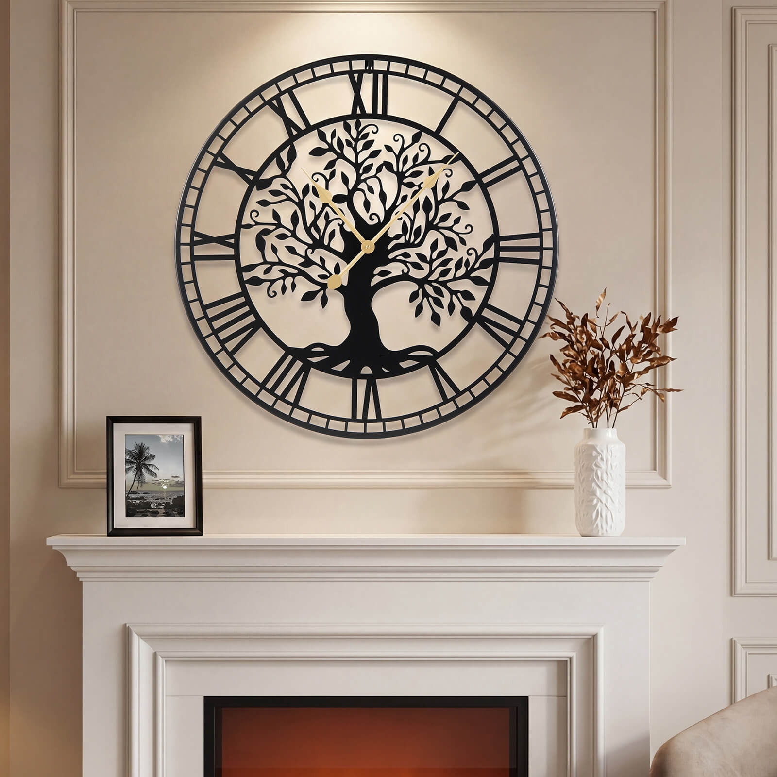 Costway Large Wall Clock, 27” Tree of Life Big Metal Clock, Non-Ticking Decorative Clock