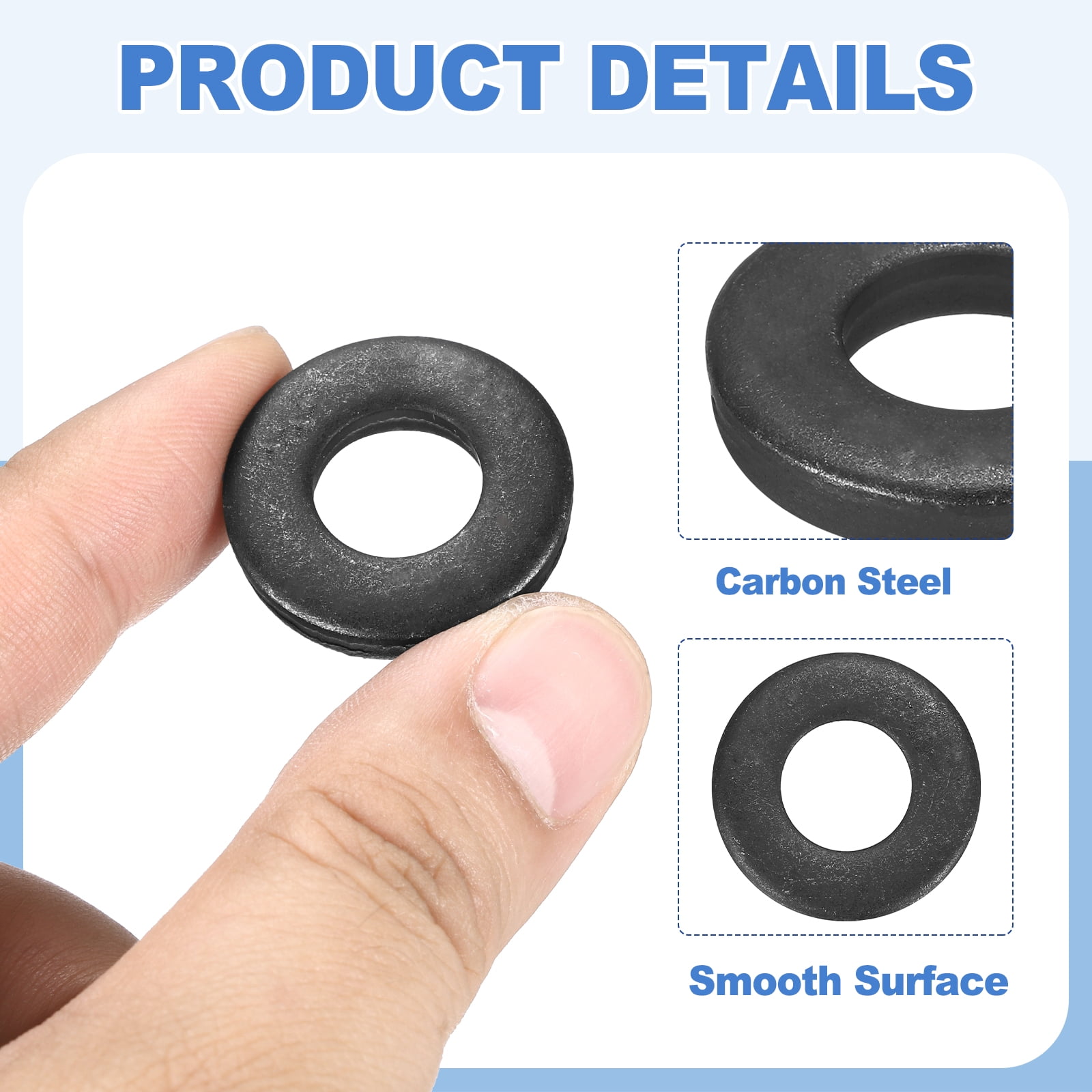 Uxcell 24pcs 1/2" Black Flat Washer for M12 Screw, Steel Metal Washers 12mm ID 26mm OD 5mm l for Industrial, Screws Bolts