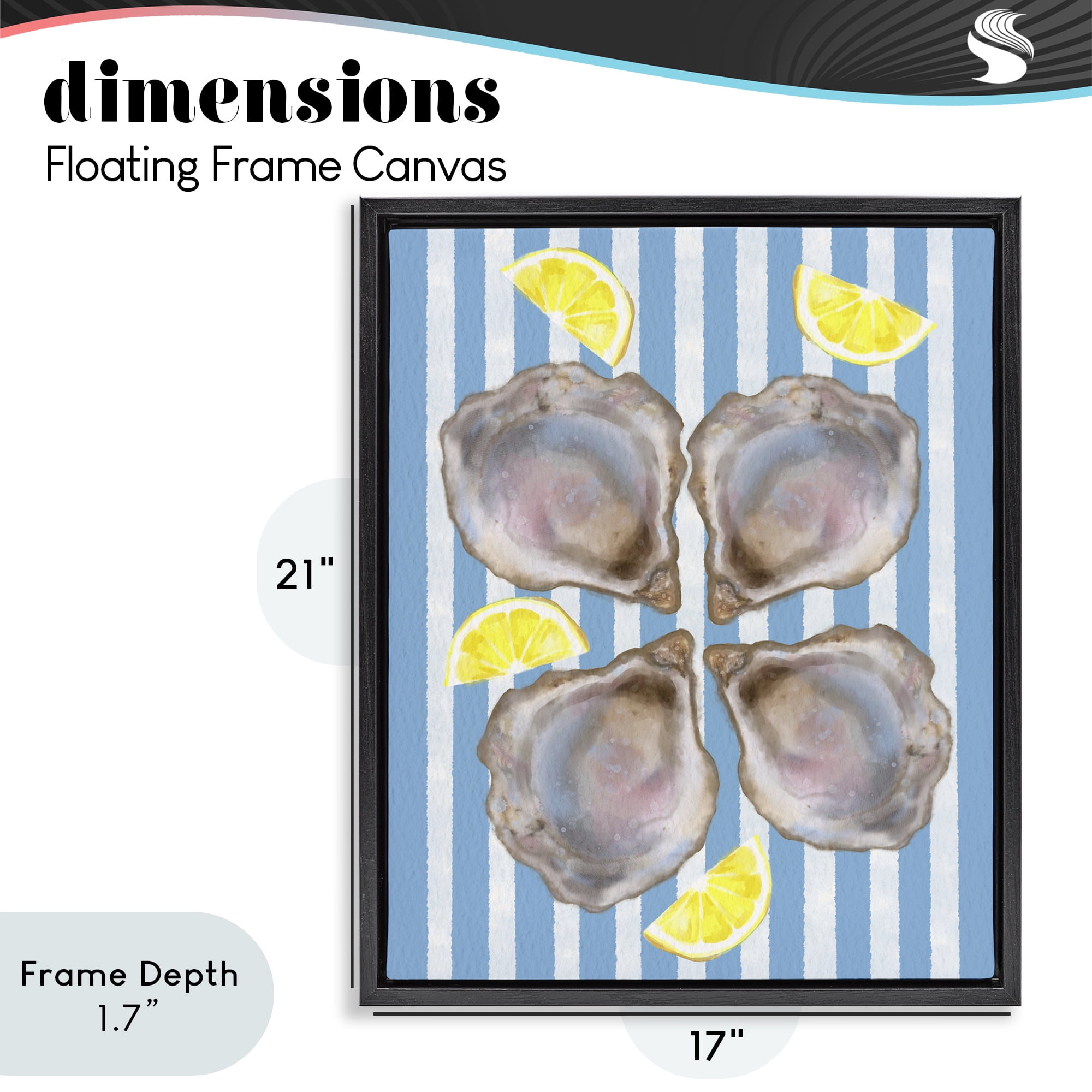 Stupell Industries Blue Stripe Oysters Black Framed Floater Canvas Wall Art, design by Matthew Piotrowicz