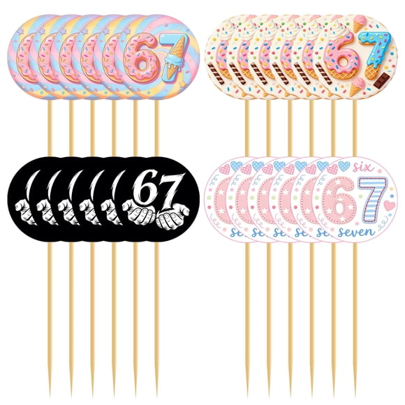 Cupcake Toppers para fiesta de cumpleaños de niños de 6 a 7 años, 24 unidades