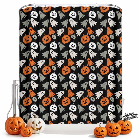 Shower Curtains for Bathroom-36"x72",Retro Halloween Ghost Pumpkin Waterproof Bath Curtain Grommet Shower Curtain Set with Hooks