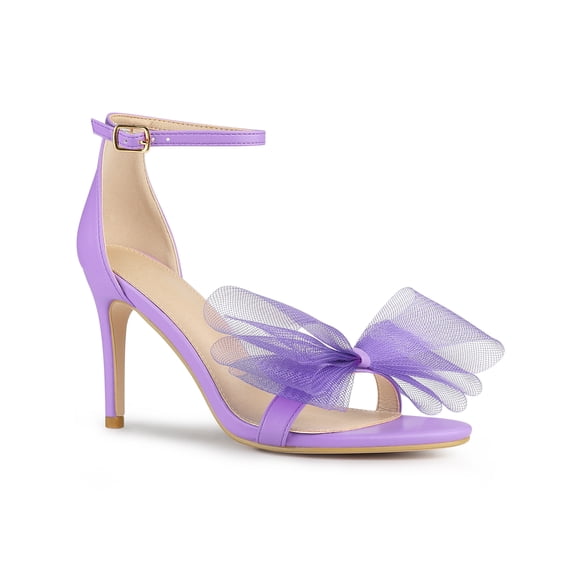 BLISSFUL STEP Women's Open Toe Ankle Strap Bow Tie Stiletto High Heels Sandals Purple 6