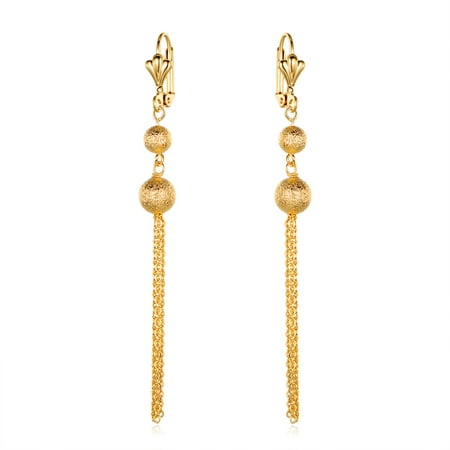 18k Gold Overlay Chain Link Drop Earrings with a Round Ball Base